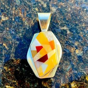 Desert Rose trading gemstone Mosaic pendant set in 925 Sterling silver